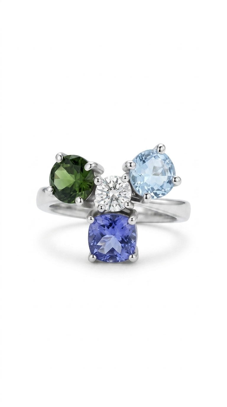 Bespoke multi-gemstone ring handcrafted by Syna Jewellery, Brisbane