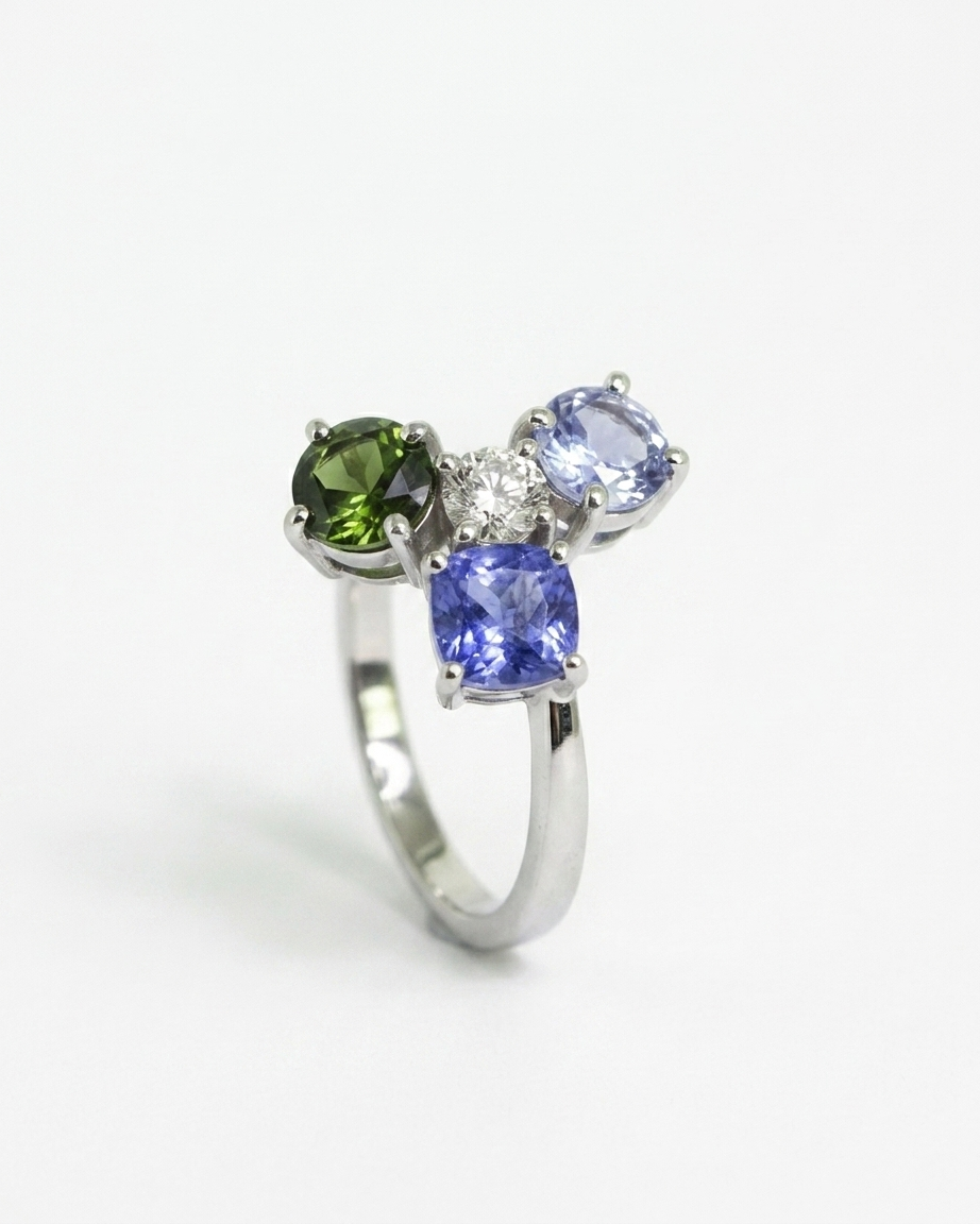 bespoke multi-gemstone ring handcrafted by Syna Jewellery, Brisbane