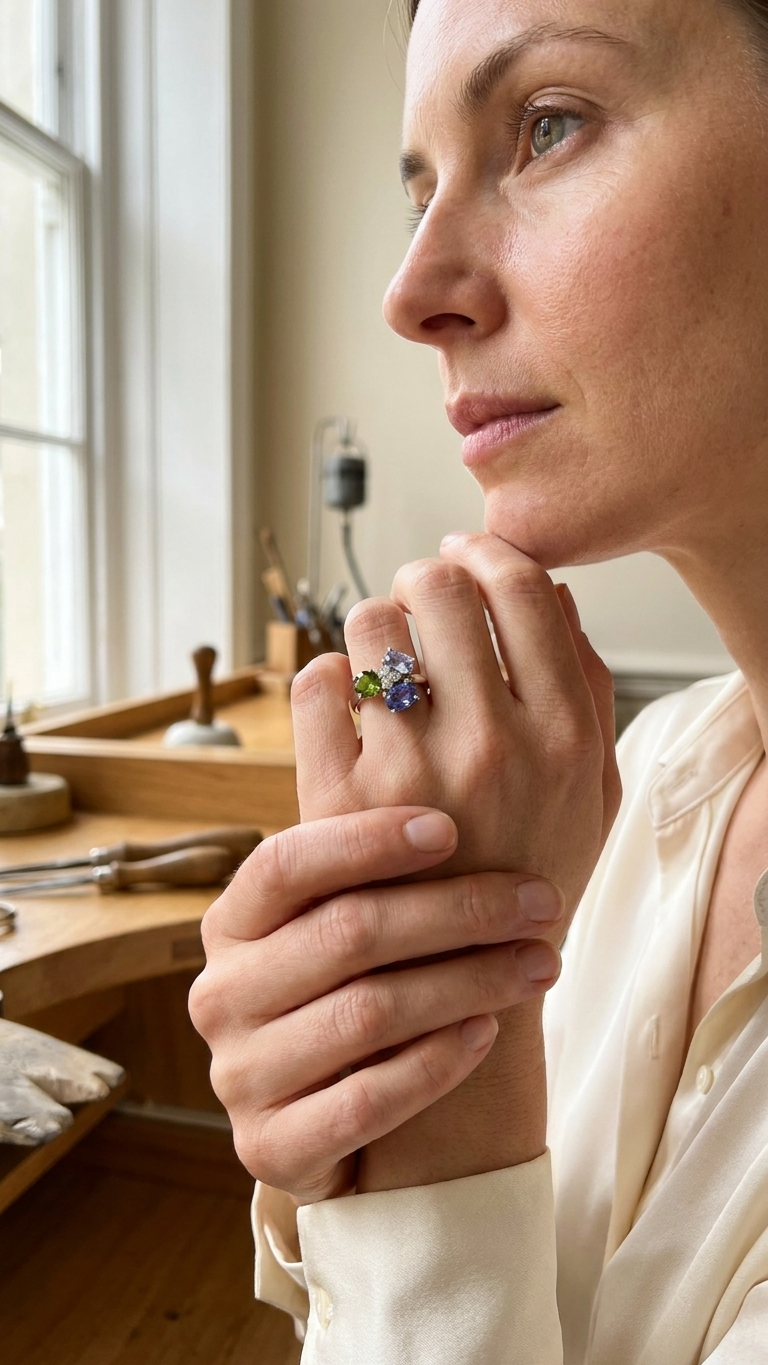 Bespoke multi-gemstone ring handcrafted by Syna Jewellery, Brisbane