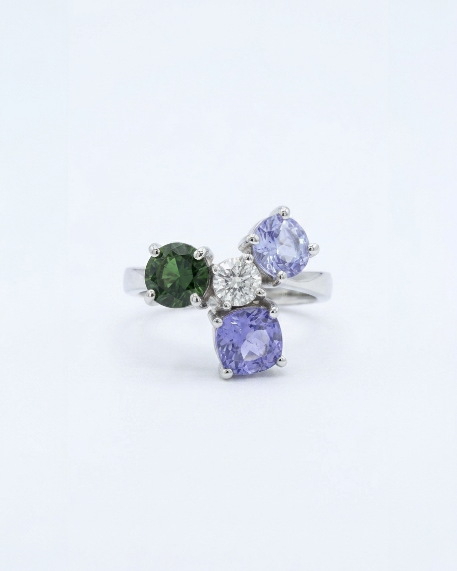 Bespoke multi-gemstone ring handcrafted by Syna Jewellery, Brisbane