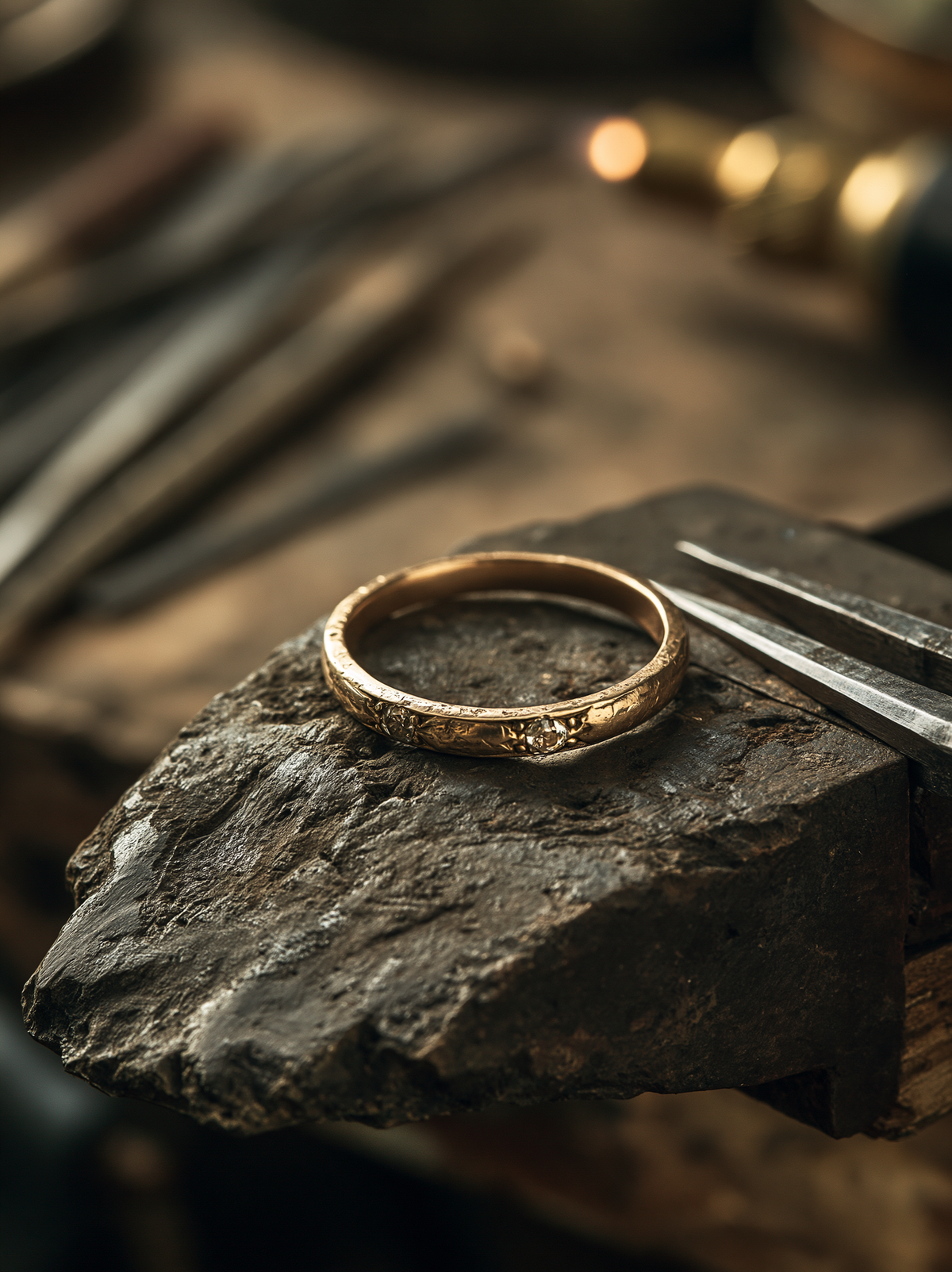 Antique engraved gold ring undergoing restoration, Syna Jewellery repair service Brisbane