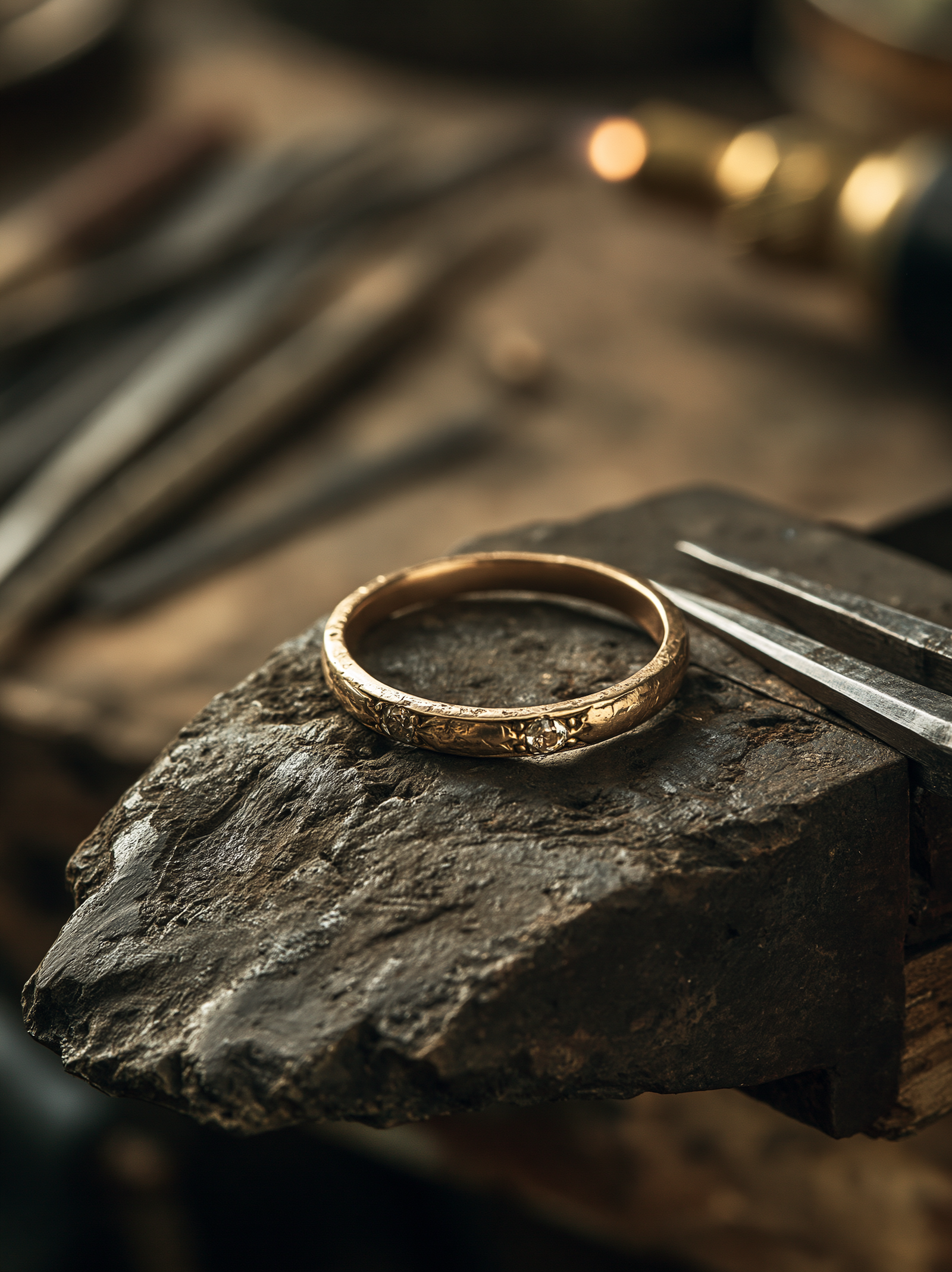 Antique engraved gold ring undergoing restoration, Syna Jewellery repair service Brisbane