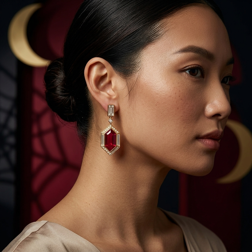 Aurelia bespoke gemstone drop earrings with green centre gemstones in yellow gold by Syna Jewellery