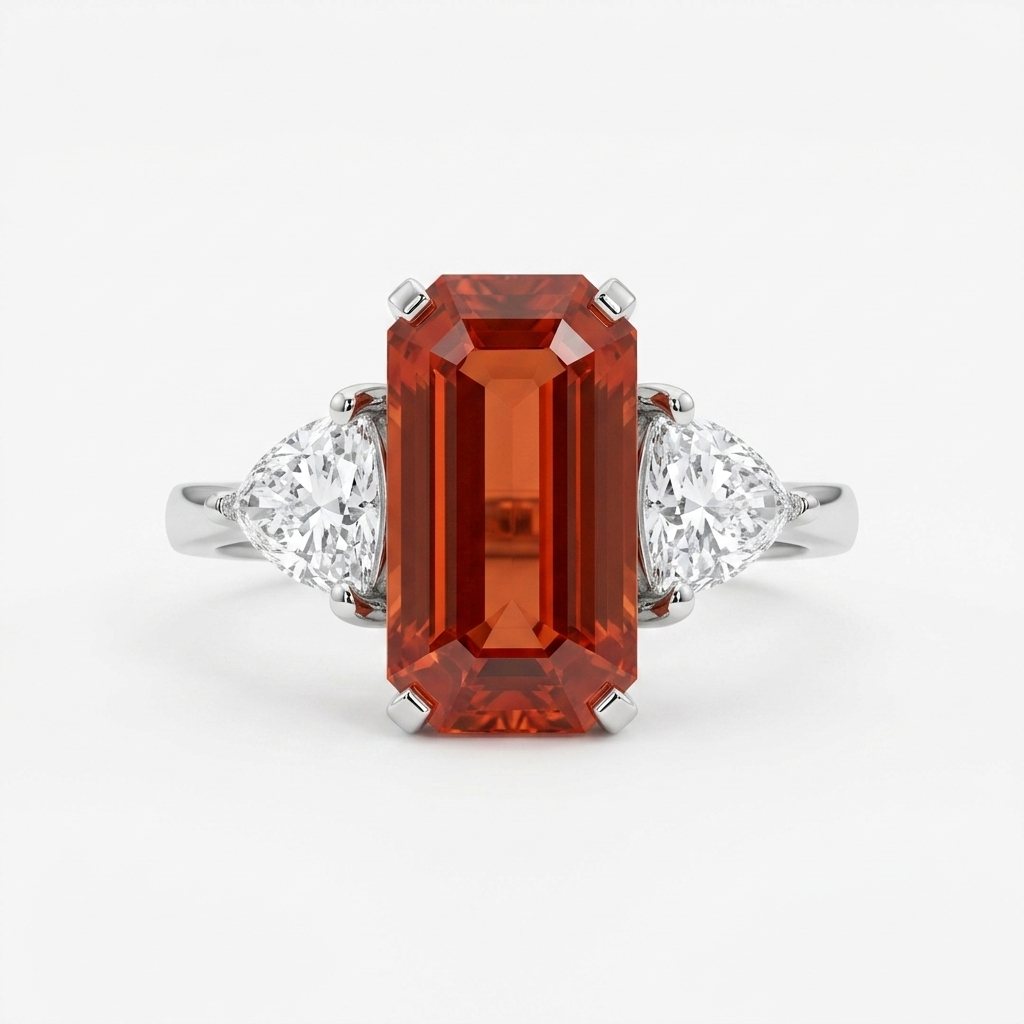Orange sapphire and diamond ring, bespoke design by Syna Jewellery